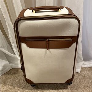 Mark and Graham Carry On Suitcase in white and brown